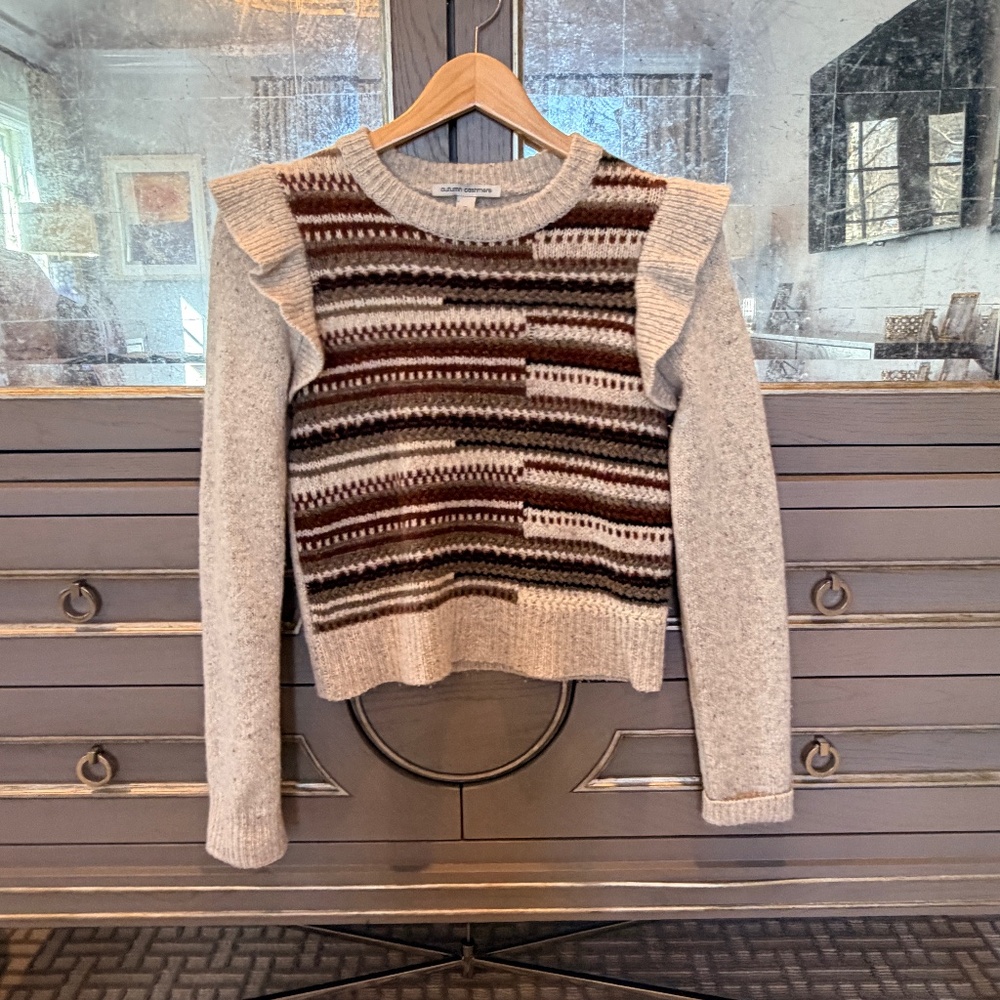 AUTUMN CASHMERE  Ruffled Intarsia Cashmere Sweater XS